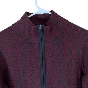 Artisan NY Burgundy Gray Full Zip Floral Cardigan Sweater Jacket Women Size M
